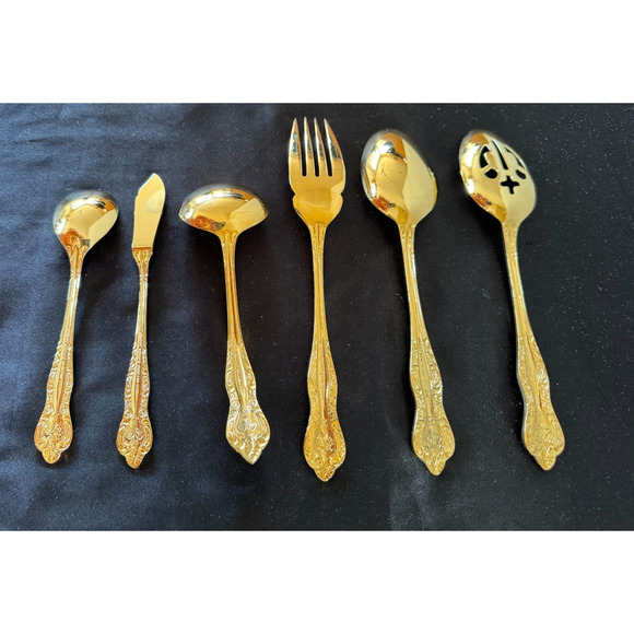 Vtg Stanley Roberts Flatware Golden Dynasty Gold Electroplate 54 PC Svc 8 MINT - Picture 5 of 14